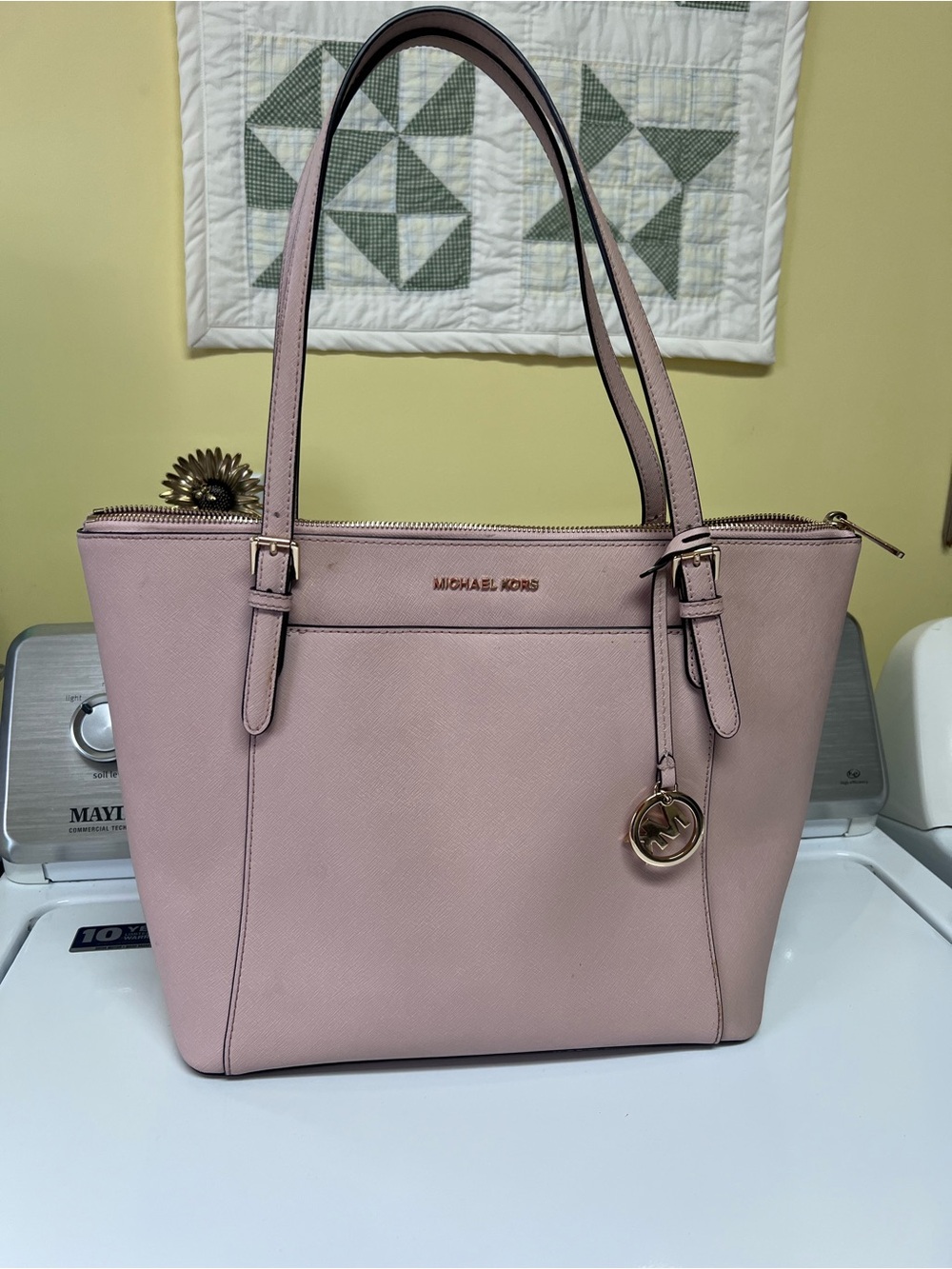Michael Kors Blush Saffiano Leather Tote with Gold Charm